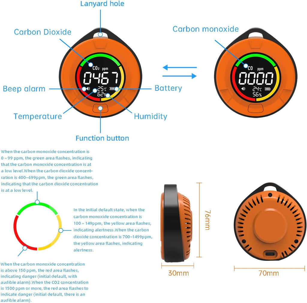 Protmex 4 in 1 Portable Carbon Monoxide Detector, Professional Rechargeable CO CO2 Detector Meter Air Quality Monitor with Magnetic Suction, RV Carbon Dioxide Detector Alarm Temp/Humidity Sensor