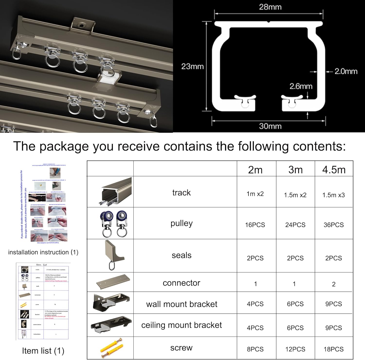 Curtain Track, Ceiling Mounted Curtain Rail for Curtains, Drapes, and Room Dividers, Sliding Curtain Rail for Living room (champagne, 3m)