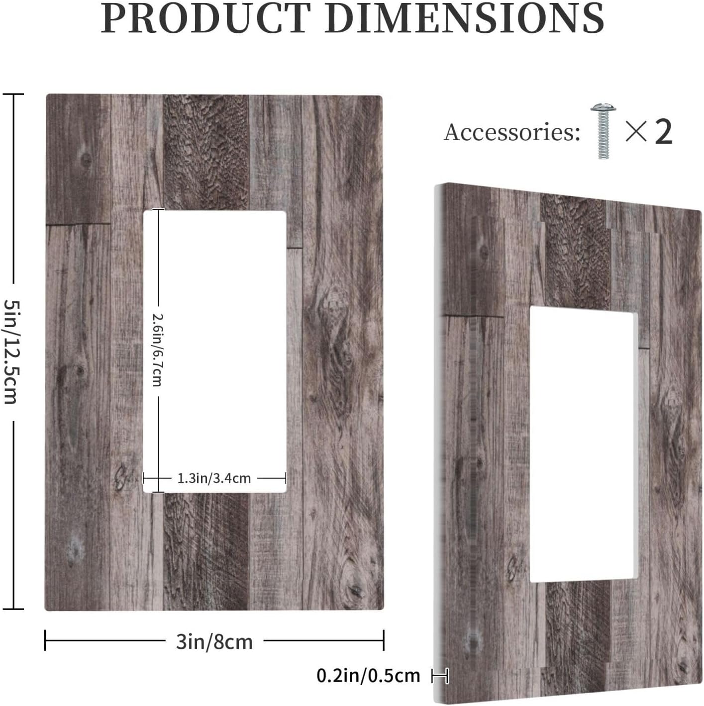 Decorative Outlet Covers Rustic Dark Grey Wood Retro Country Wooden 1 Gang Single Rocker Light Switch Cover Plate Wall Plates GFCI Faceplate for Farmhouse Cabin Decor