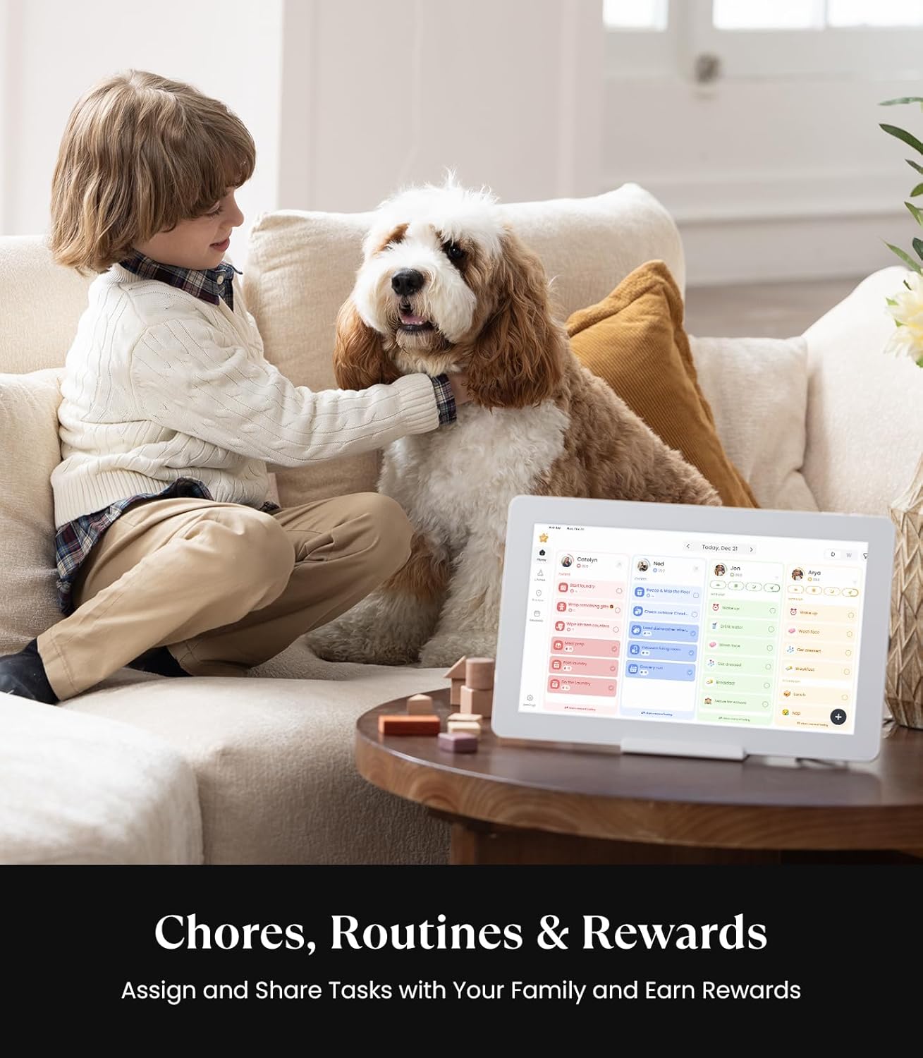 Cozyla Digital Calendar+ 2: 15.6'' Wall Planner Touch Screen Chore Chart Customize Dashboard Smart Electronic Calendar for Family Schedules Meal Planner Support App Store with Stand White