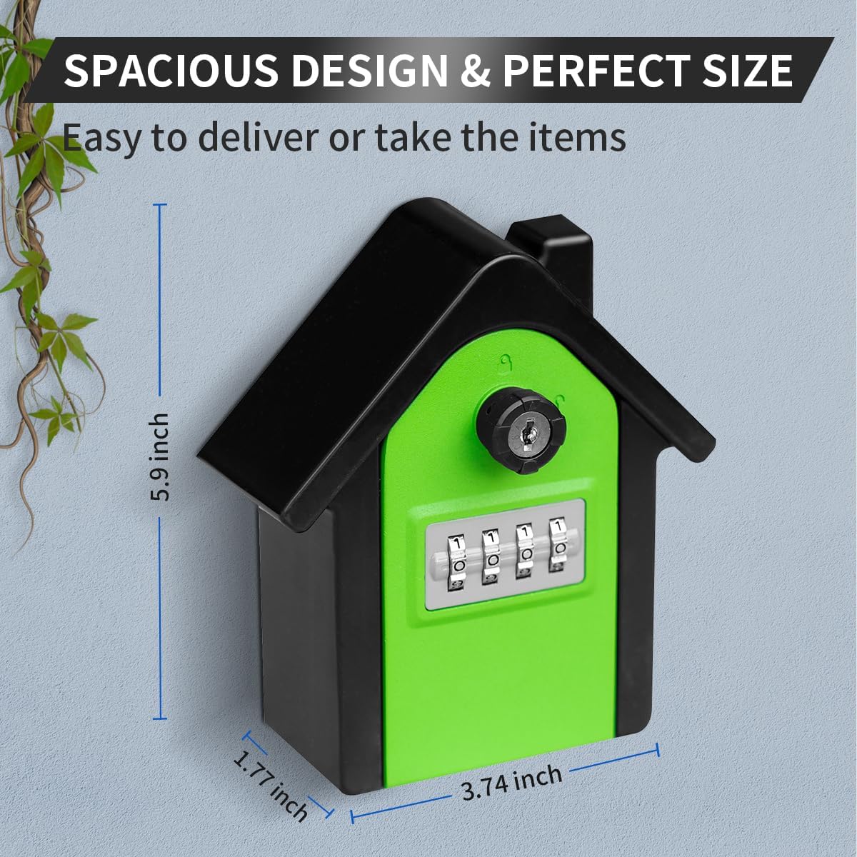 Key Lock Box with Combination lock & Key lock, Portable Large Capacity Key Storage Box Wall Mounted, Resettable Code, Waterproof Security Lock Box for Home, Office, Garage, Realtors Green(1 Pack)
