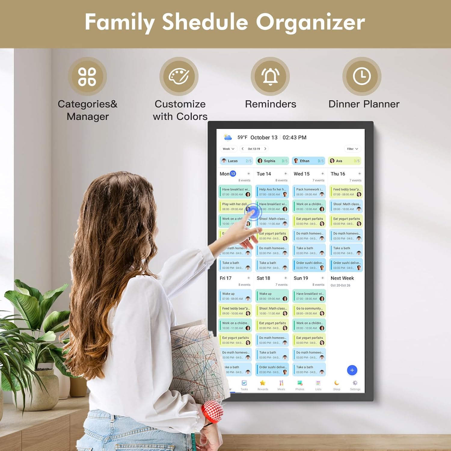 24" Smart Digital Calendar Chore-for-Family-Schedules - Wall Mounted Interactive Electronic Calendar Touchscreen Display for Bussiness To do List, Auto-Sync Google iCloud Outlook, Gift for Parents