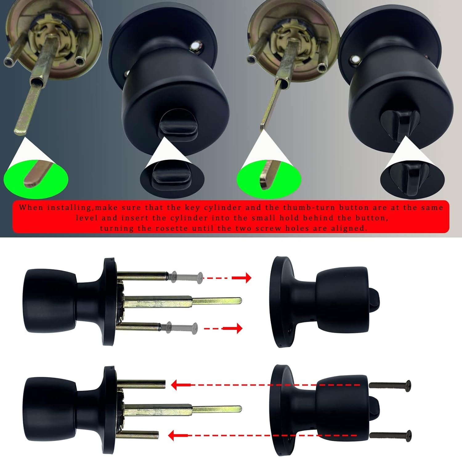 JO.KO 2 Pack Door Knob with Lock and Key, Round Ball Lock Interior/Exterior Door Knob for Bedroom Or Bathroom/Entry Door Handle (Matte Black 2Pack)