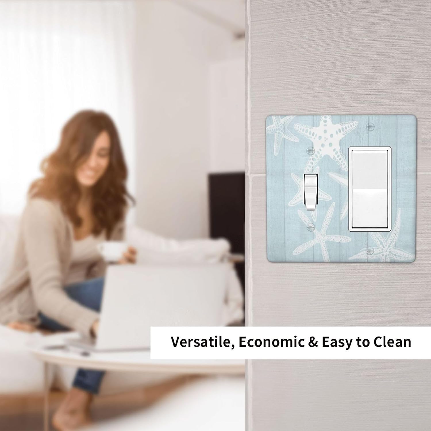 Beach Starfish Vintage Wood Rustic Country Ocean Outlet Covers 1 Toggle 1 Rocker Combination Decorative Wall Plate Electrical Switch Plates Light Switch Cover Plate for Farmhouse Kids Room Decor