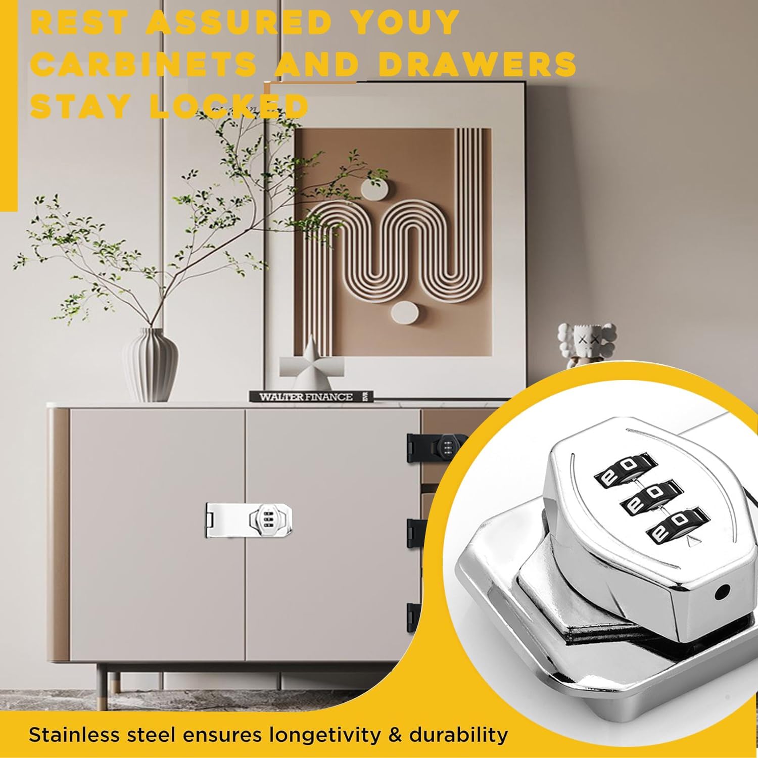 Keyless Combination Lock, 2 Pack Door Security Slide Latch Lock, Silver Password Rotary Hasp Locks for Small Doors, Cabinets, Barn Door, Bathroom, Outdoor, Garage, Garden