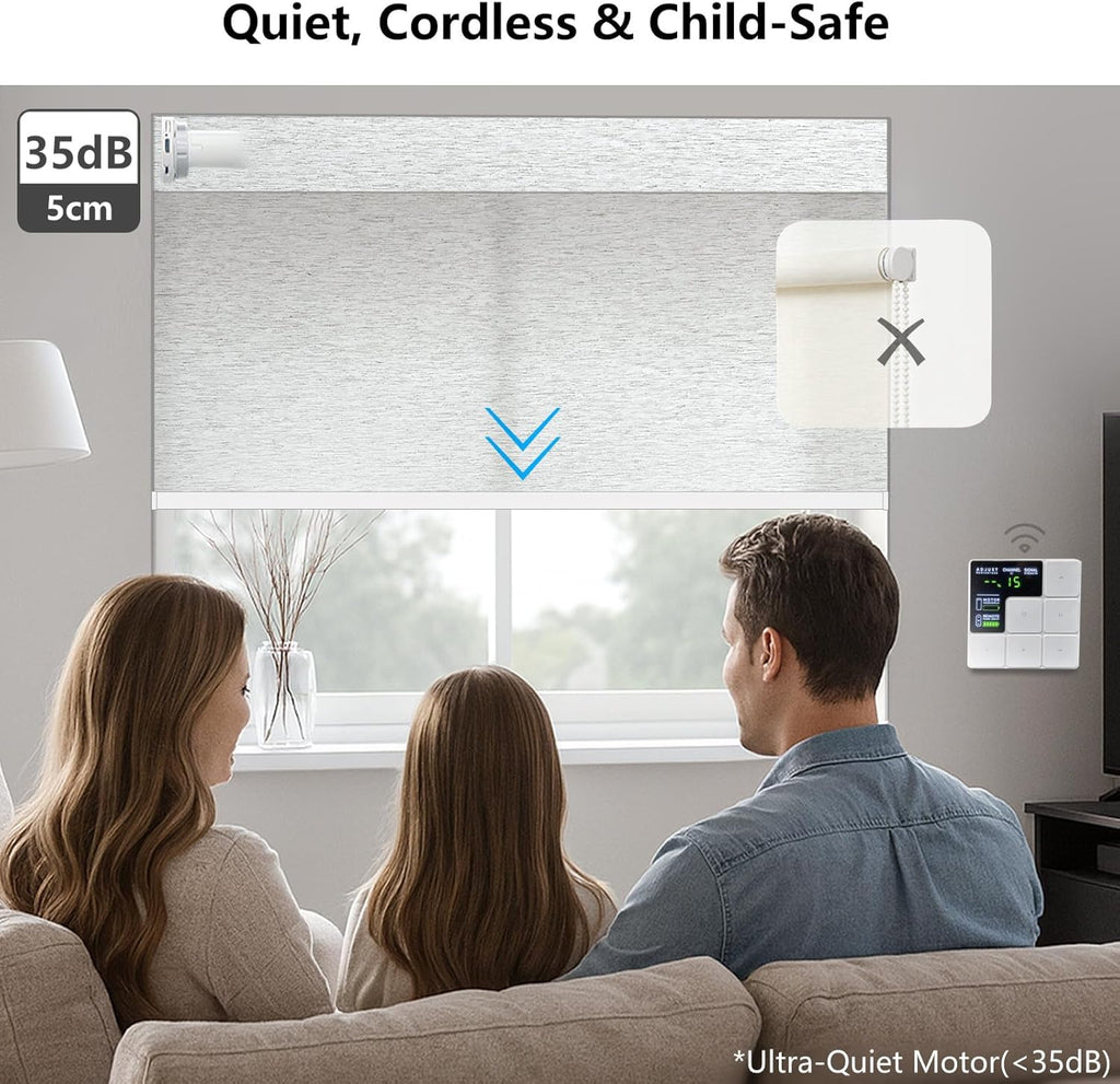 Smart Motorized Blinds – 70% Blackout Roller Shades with Remote, Alexa/Google Home/Siri Control, Matter Compatible, Wireless Rechargeable Battery, Custom Sizes for Windows & Sliding Doors
