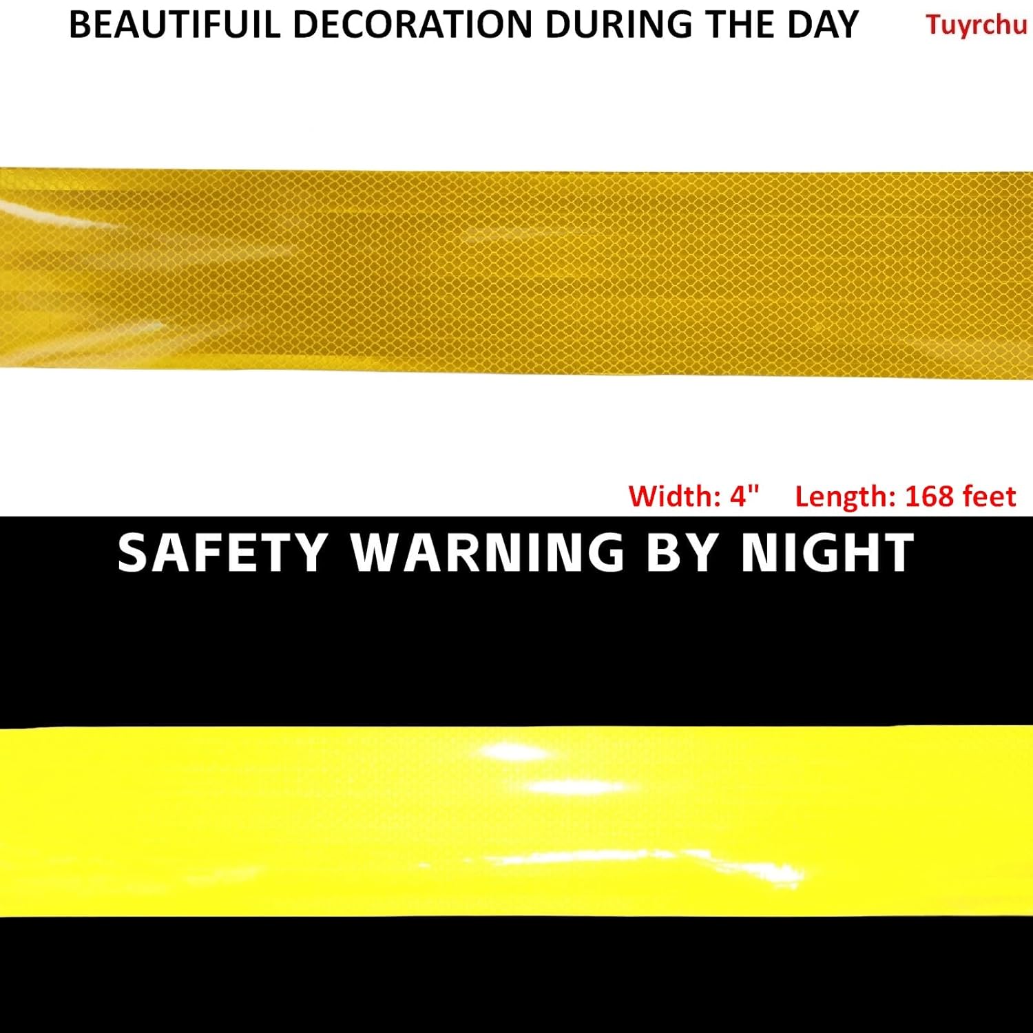 Non Fading Yellow Reflective Tape Outdoor Waterproof 4 inch, High Visibility Warning Industrial Marking Tape, Safety Stickers (68 feet)