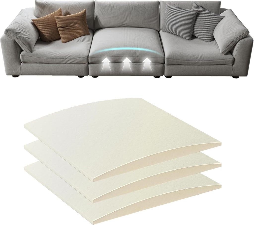 Couch Cushion Support for Sagging Seat, High Density Foam Sofa Support Replacement for Furniture, Curved Couch Supporter for Under The Cushions, Beige Set of 3