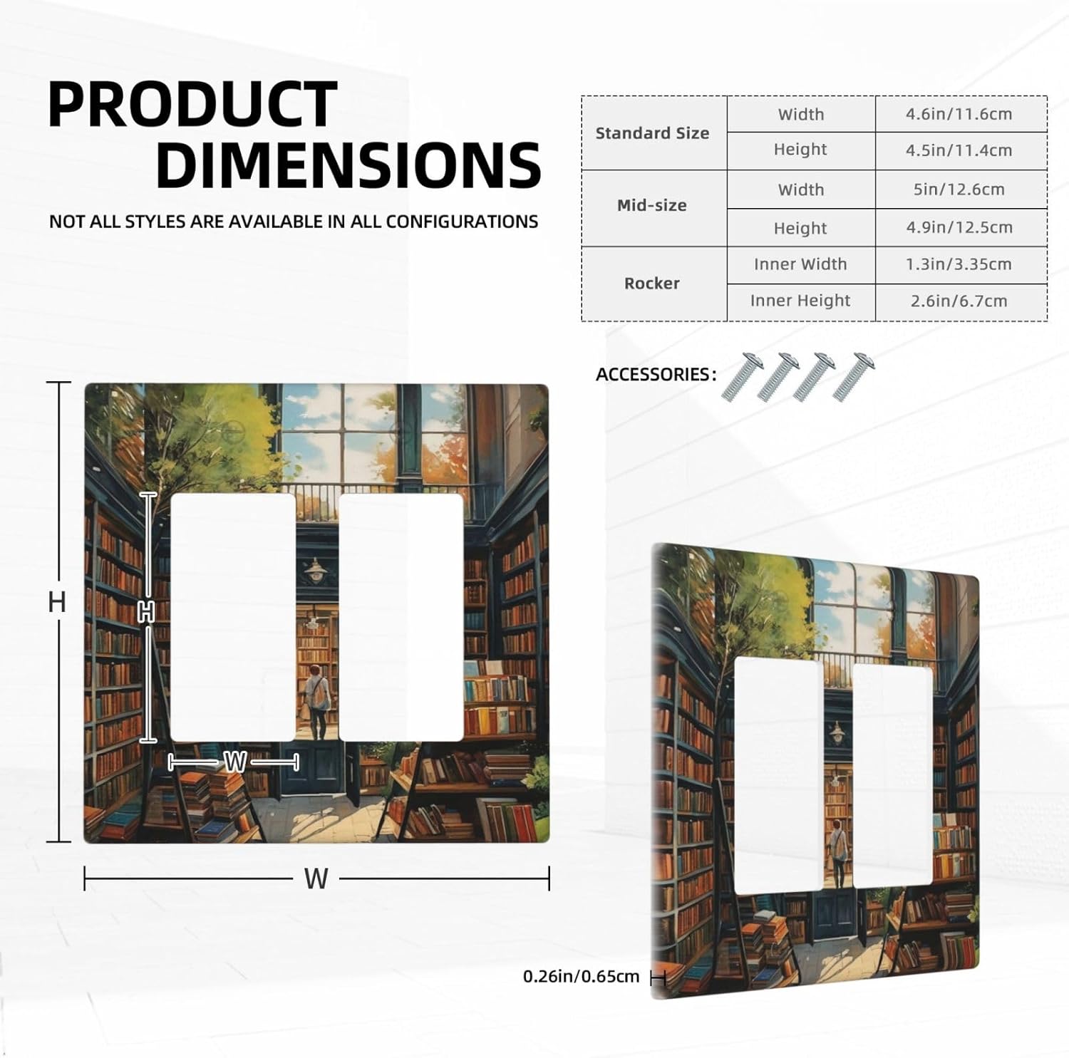Library With A Lot Of Books Dual Outlet Covers Wall Plate 2 Gang Rocker Decora Decorative Switchplate Electrical Faceplate GFCI Light Switch Covers for Farmhouse Living Decor