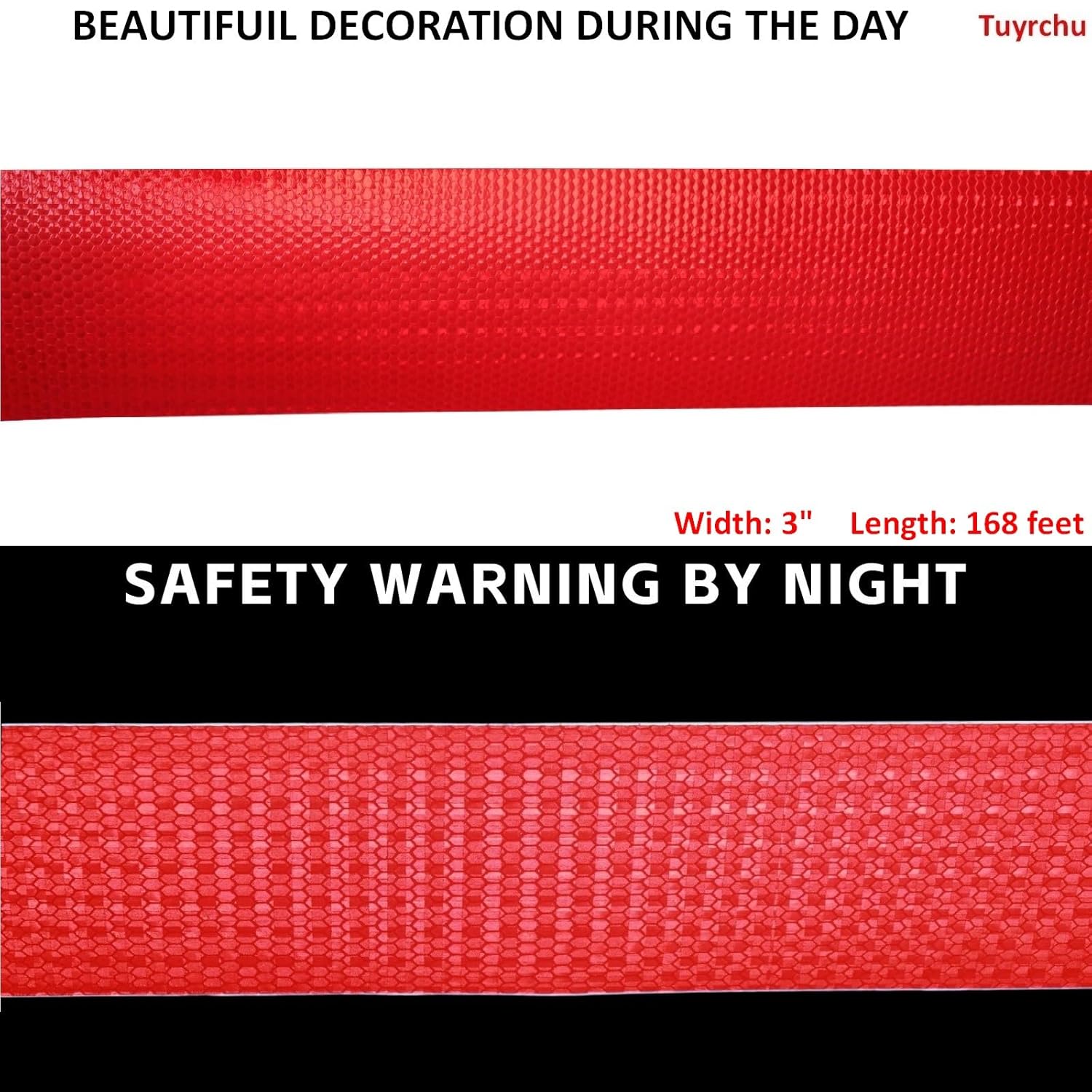 Red Reflective Tape Outdoor Waterproof 3 inch Wide, High Visibility Warning Industrial Marking Tape, Safety Stickers (168 feet)