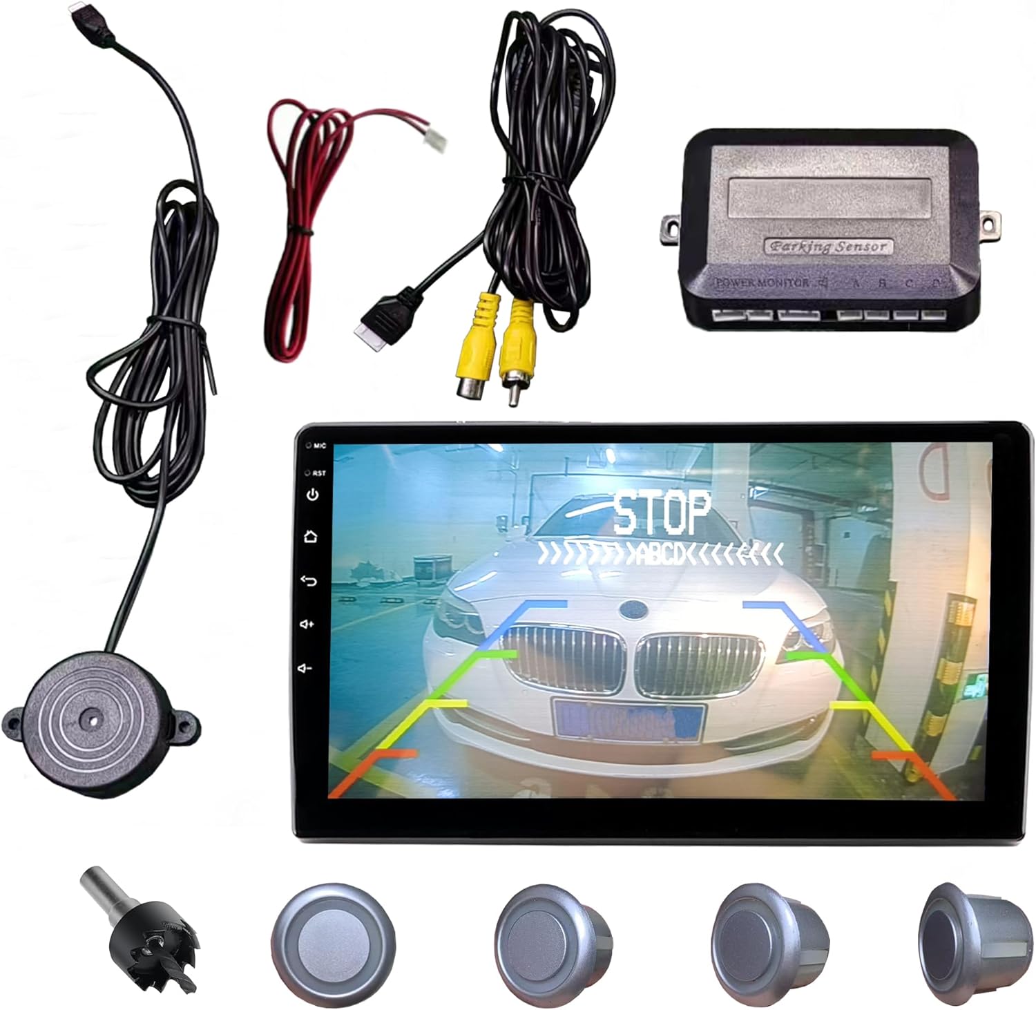 LCD Parking Sensor Kit - Displays Data on Original Screen, Easy Rear Installation, Compatible with All Camera Formats (AHD, CVBS), 18 Probe Colors to Match Any Vehicle