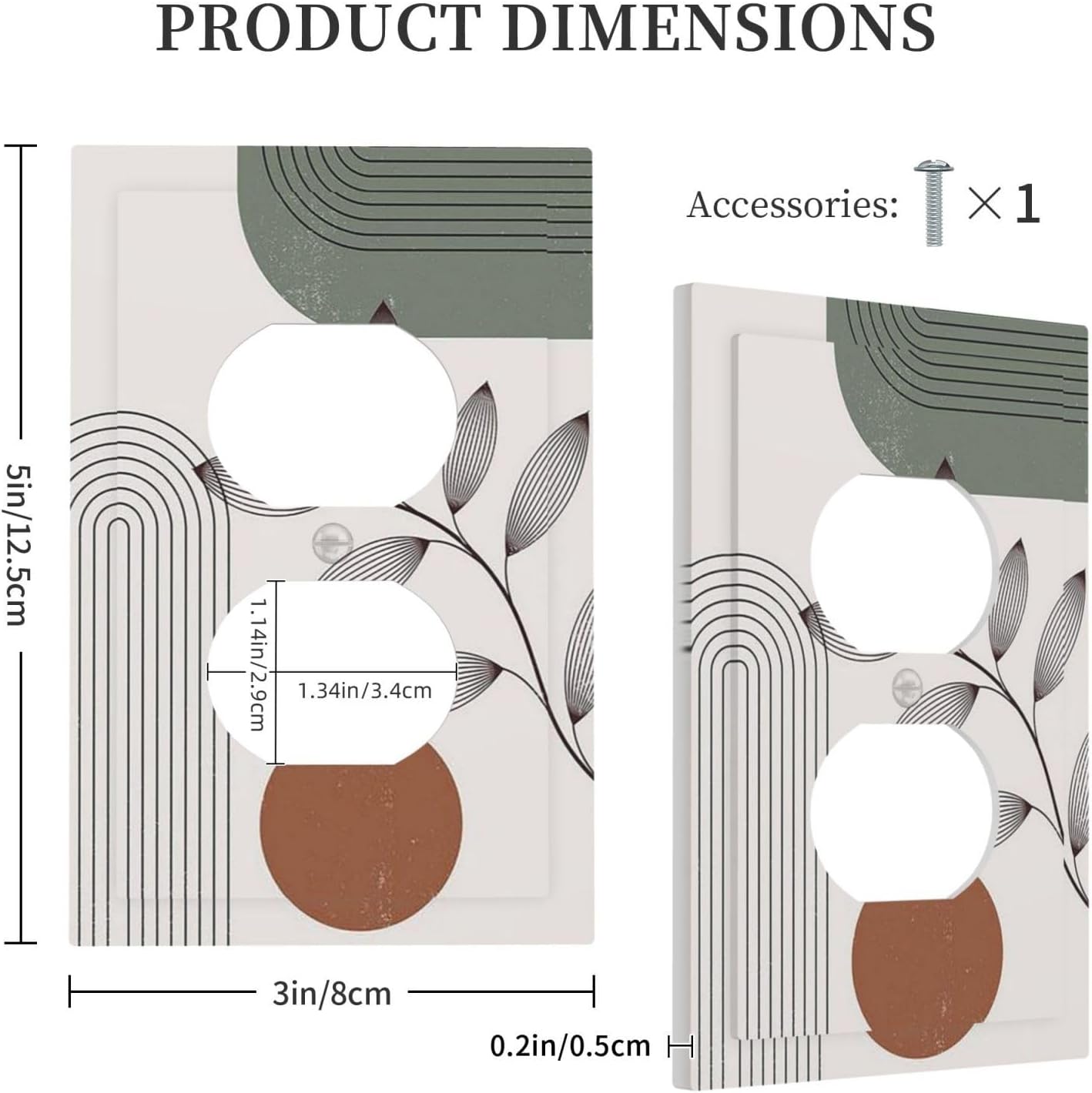 Outlet Covers Sage Green Boho Nature Art Minimalist Geometric Plant 1 Gang Duplex Wall Plate Decorative Switch Plates Electrical Receptacle Faceplate Light Switch Cover for Bedroom