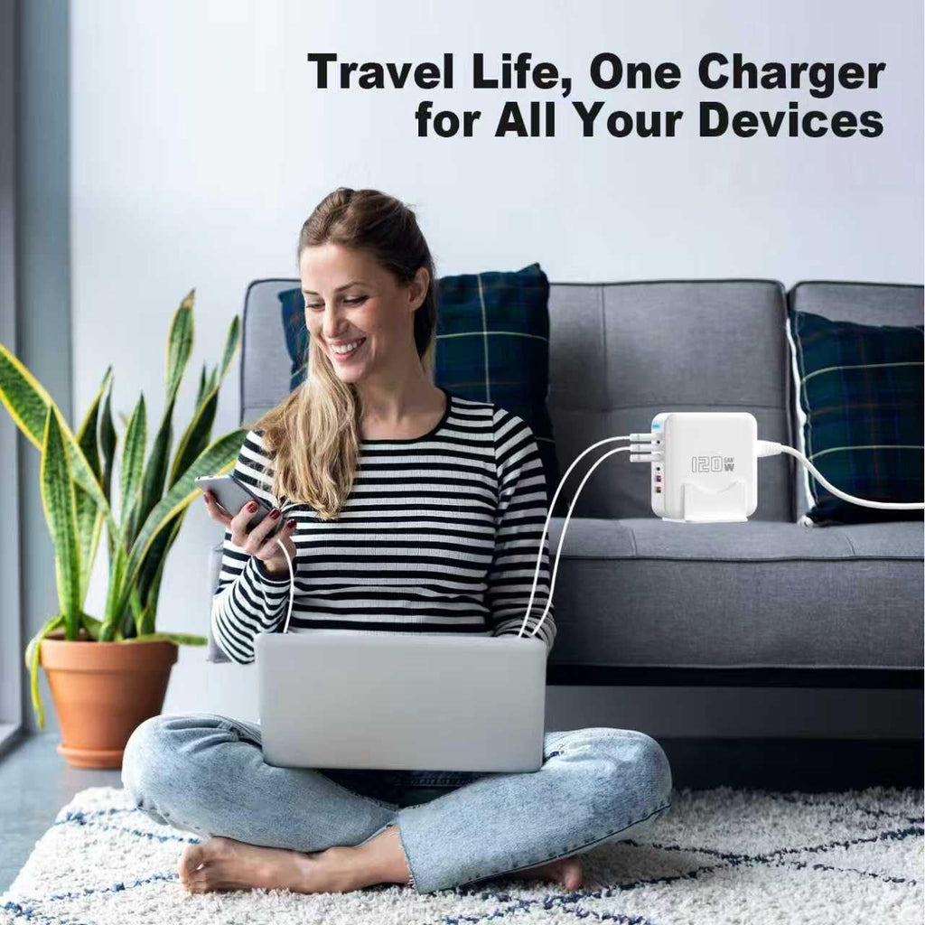 USB C Fast Charger Block, 120W 6-Port Charging Station GaN Hub Adapter, USB C Wall Multi Charger Power Strip Plug with On/Off Switch for iPad iPhone 17 16 15 14 13 12 Pro Max Galaxy S23 (White)