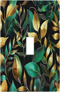 Decorative Light Switch Cover Vintage Dark Green Vine Leaf Golden Plants 1 Gang Single Toggle Device Electrical Faceplate Switchplates Decorator Outlet Wall Plate for Bed Room Cabin
