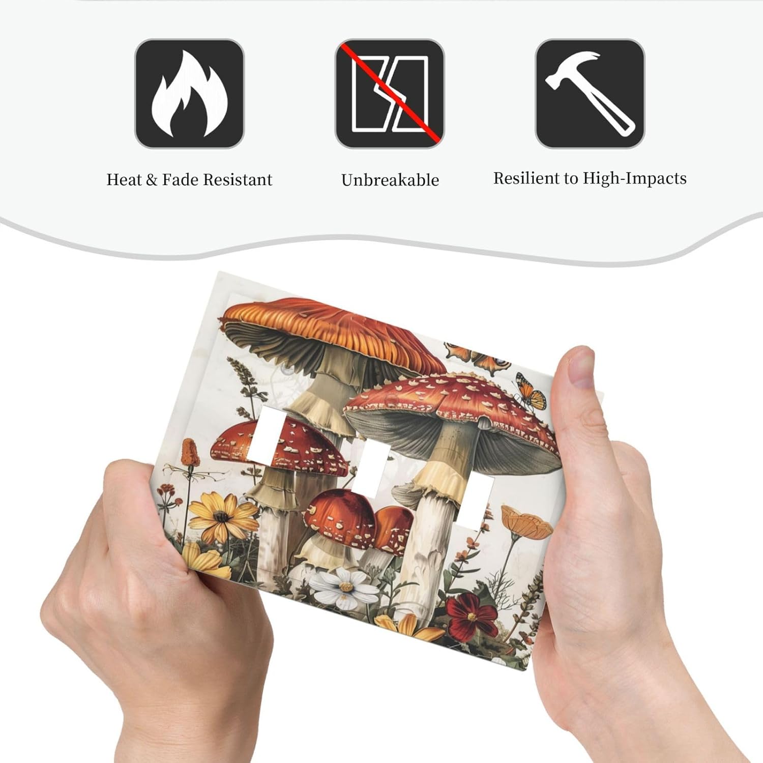 Decorative Switch Plates Mushroom Forest Butterfly Wild Flower 3 Gang Wall Plate Triple Toggle Light Switch Cover Faceplate Electrical Wall Panels For Bed Room Living Room Decor