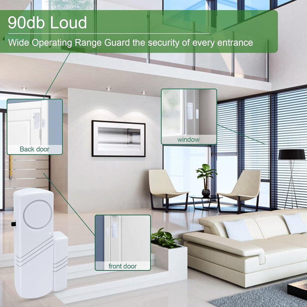 Door Window Alarm, 90dB Door Alarms Sensor for Kids Safety, Home Security, Door Window Burglar Alarm, Window Pool Alarms for Home, Apartments, Offices, Hotel Rooms (12pack)