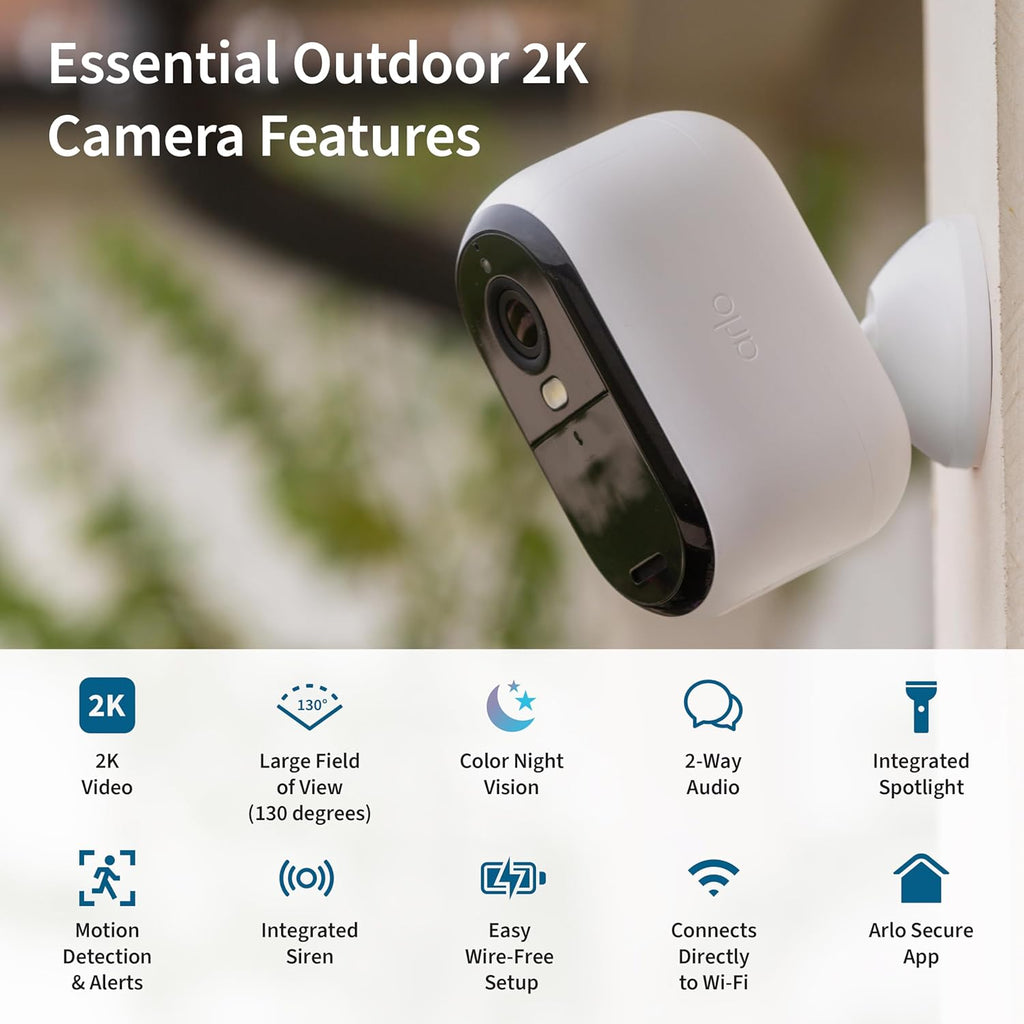 Arlo Essential Whole Home Security Bundle | Outdoor, Indoor, Video Doorbell Camera |2K Resolution|2nd Gen|Indoor - Outdoor