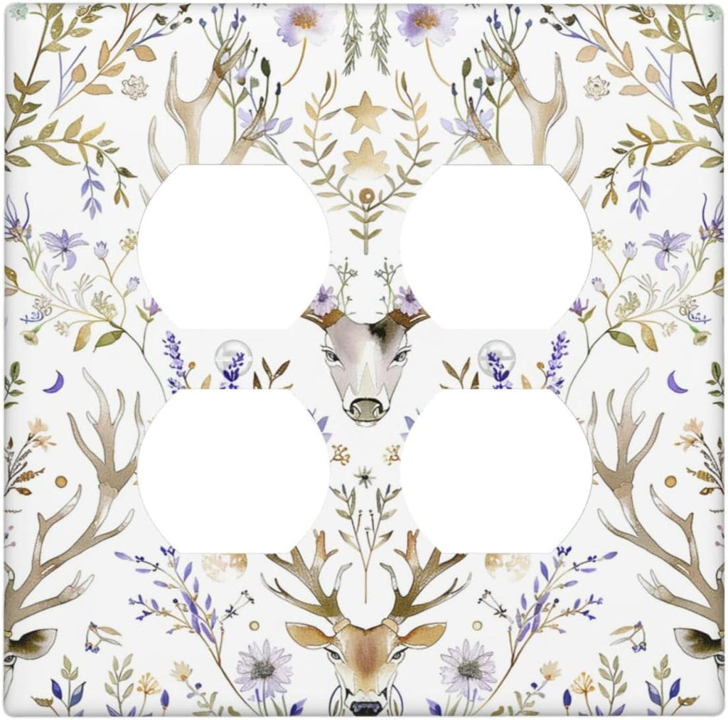 Outlet Covers Gothic Retro Floral Damask Elk Wild Flower 2 Gang Double Duplex Decorative Light Switch Covers Electrical Wallplates Socket Faceplate For Bed Room Living Room Decor