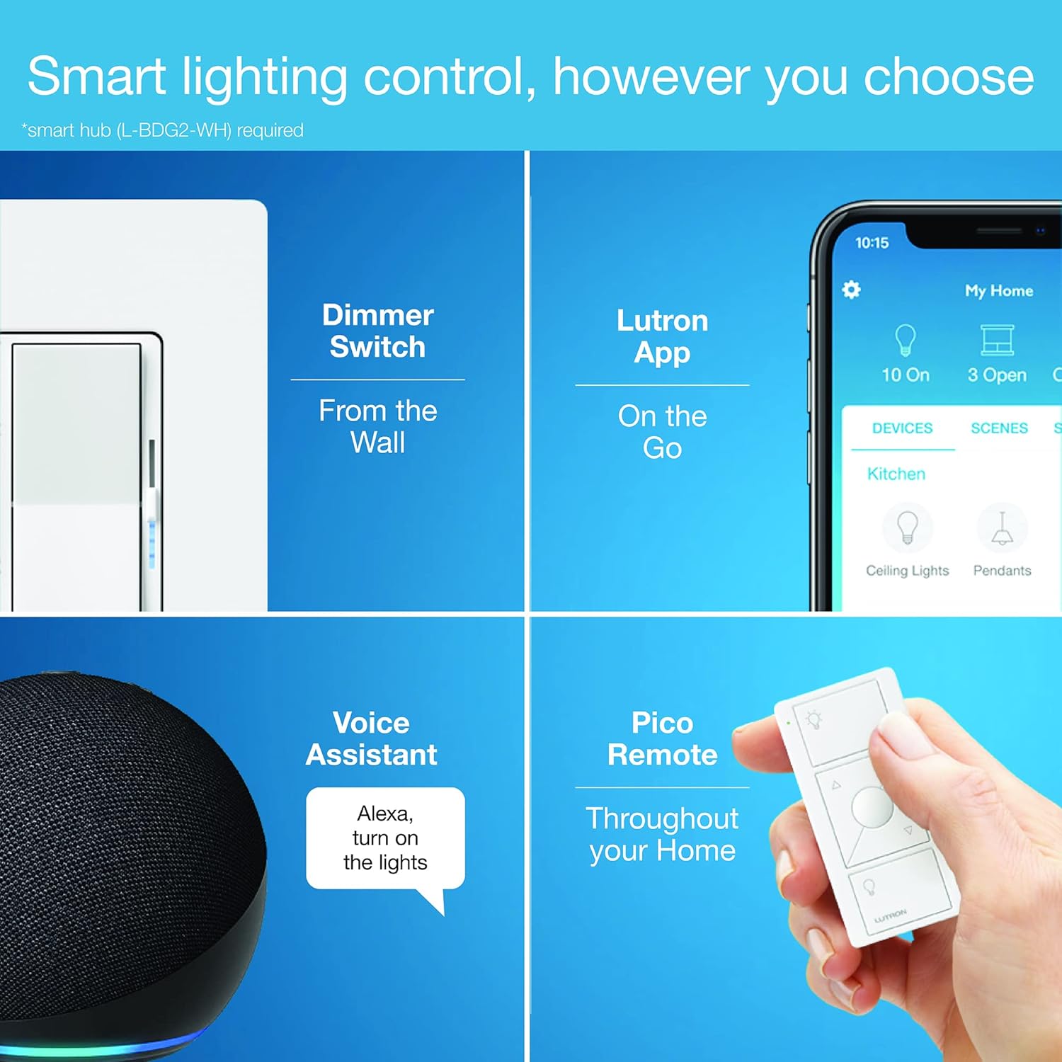 Lutron Diva Smart Dimmer Light Switch for Caseta Lighting (Lutron Smart Hub Required), for LED Lights, 150W, Single-Pole/3-Way, No Neutral, White - 6 Pack
