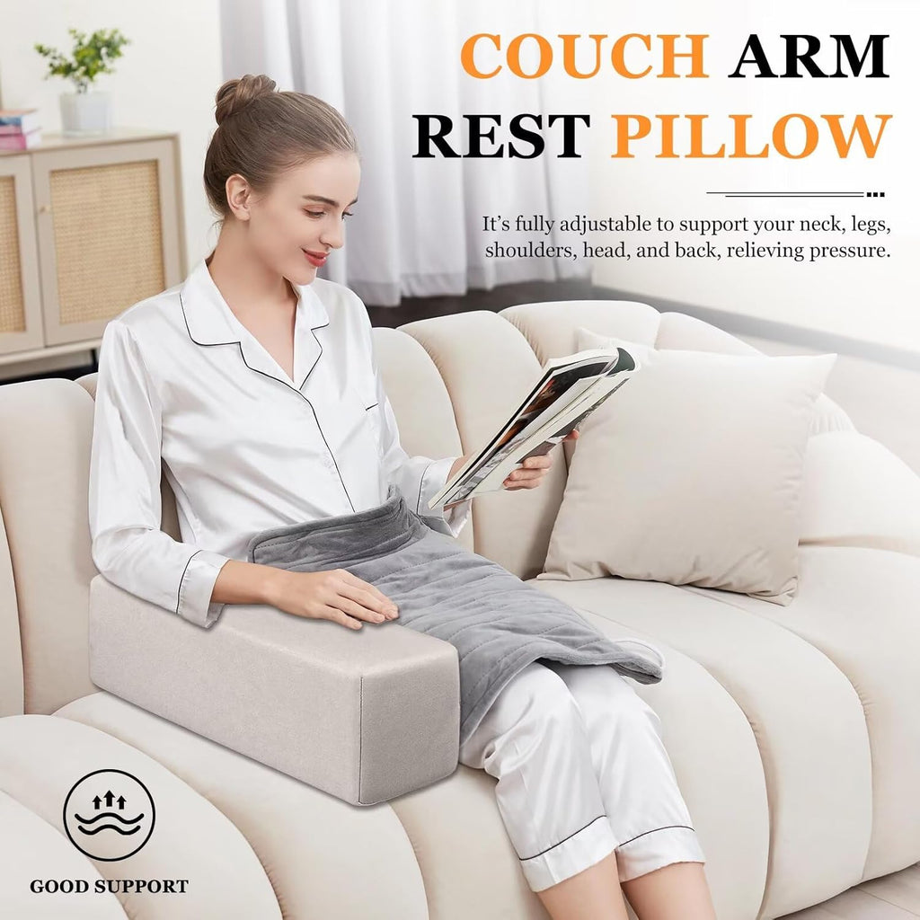 2 Pack Couch Arm Rest Pillow 8''x8''x20'' Faux Leatharie Armrest Cushion, High Density Foam Pillows, Removable & Washable Headboard Elbow Support for Armchair Sofa Bed, Blue