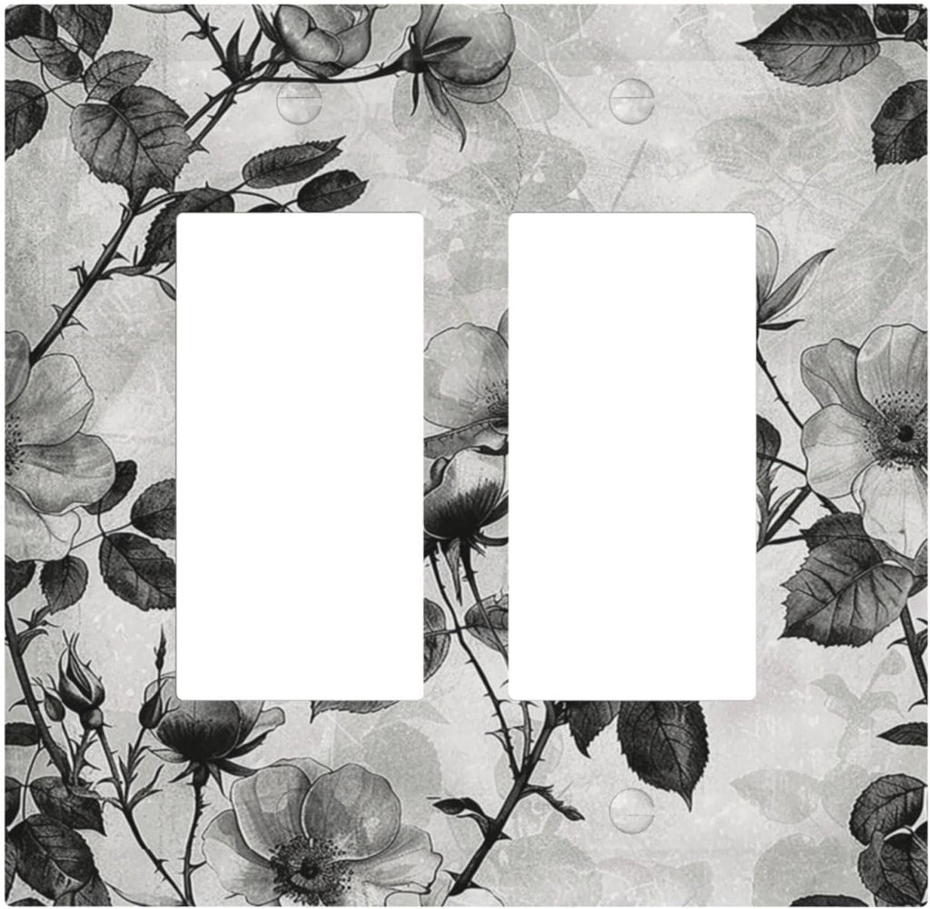 Decorative Outlet Covers Black Breezy Watercolor Garden Floral 2 Gang Double GFCI Rocker Electrical Wall Panels Light Switch Cover Plate for Bedroom Home Decor