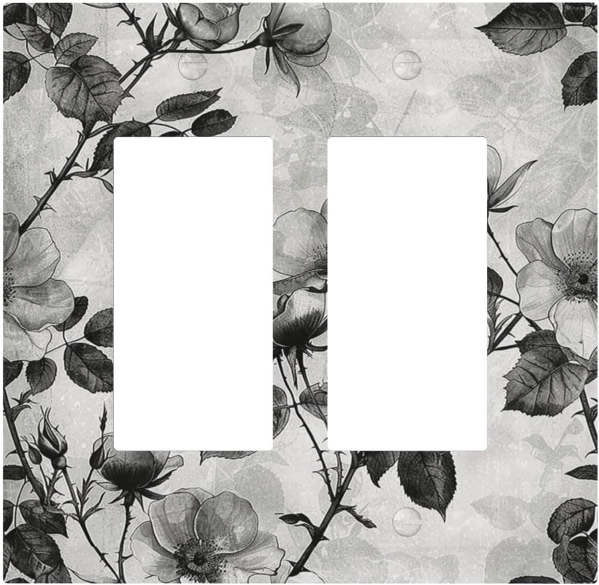 Decorative Outlet Covers Black Breezy Watercolor Garden Floral 2 Gang Double GFCI Rocker Electrical Wall Panels Light Switch Cover Plate for Bedroom Home Decor