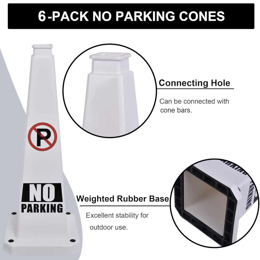 OrangeStar 6-Pack 28" No Parking Cones, Large 4-Sided Traffic Cones with Heavy Rubber Base for Parking Lot Control, Safety, Driveway | Indoor Outdoor Use