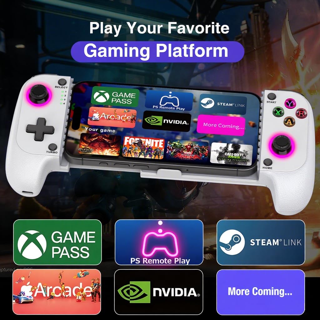 NealGamefy Phone Controller for iPhone/Android - Mobile Gaming Controller with Hall Effect Joystick, Phone Case Support, Turbo Function, Dual Vibration- Phone Controller Compatible with More Games
