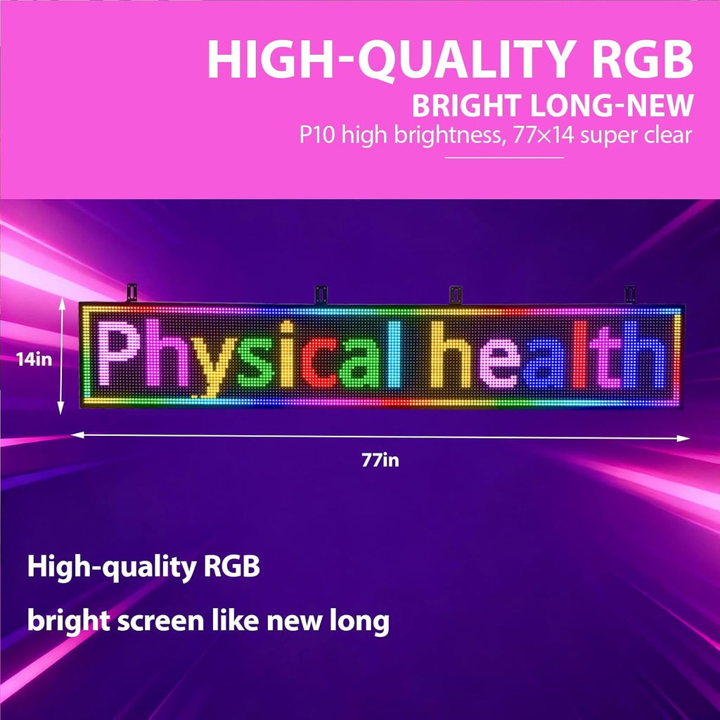 Programmable Led Sign with Full Color Display - Energy Saving and Waterproof Led Message Board for Schools, Shops and Cafes, Supports wifi Connection,77"x14"
