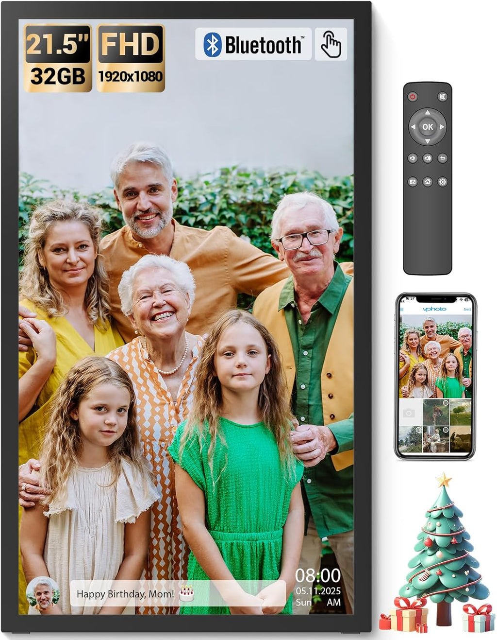 BSIMB Large Digital Picture Frame 21.5 Inch, 64GB Touchscreen 1920x1080 FHD WiFi Digital Photo Frame Electronic Remote Control, Share Pictures/Videos via App/USB/SD Easy Setup Gifts for Mom, Black