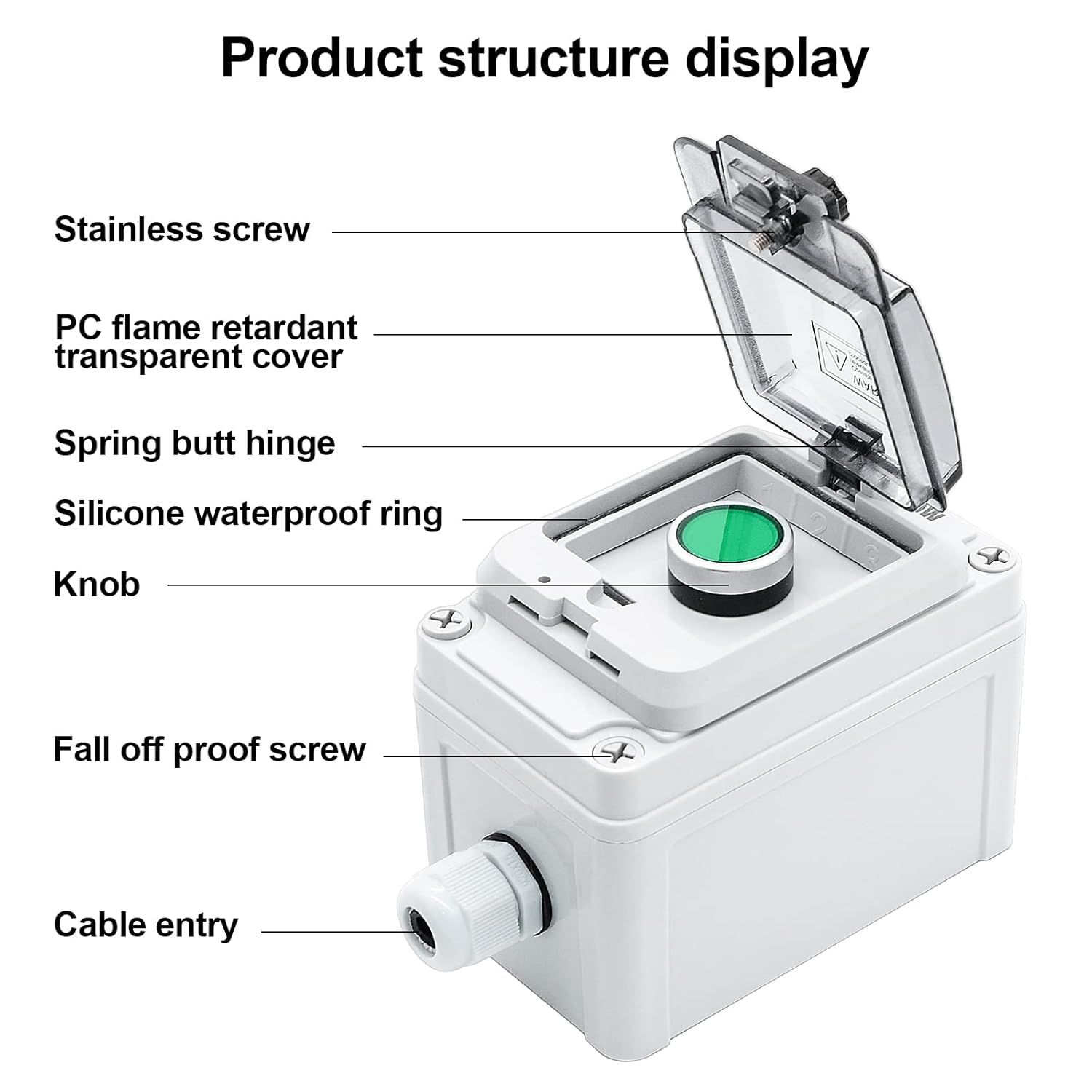 IP67 Button Switch Outdoor Waterproof Box Green Self-Locking Junction Box Button with Protective Cover Anti-misoperation Switch(AC/DC 6A-110V/3A-240V/2.5A-380V)
