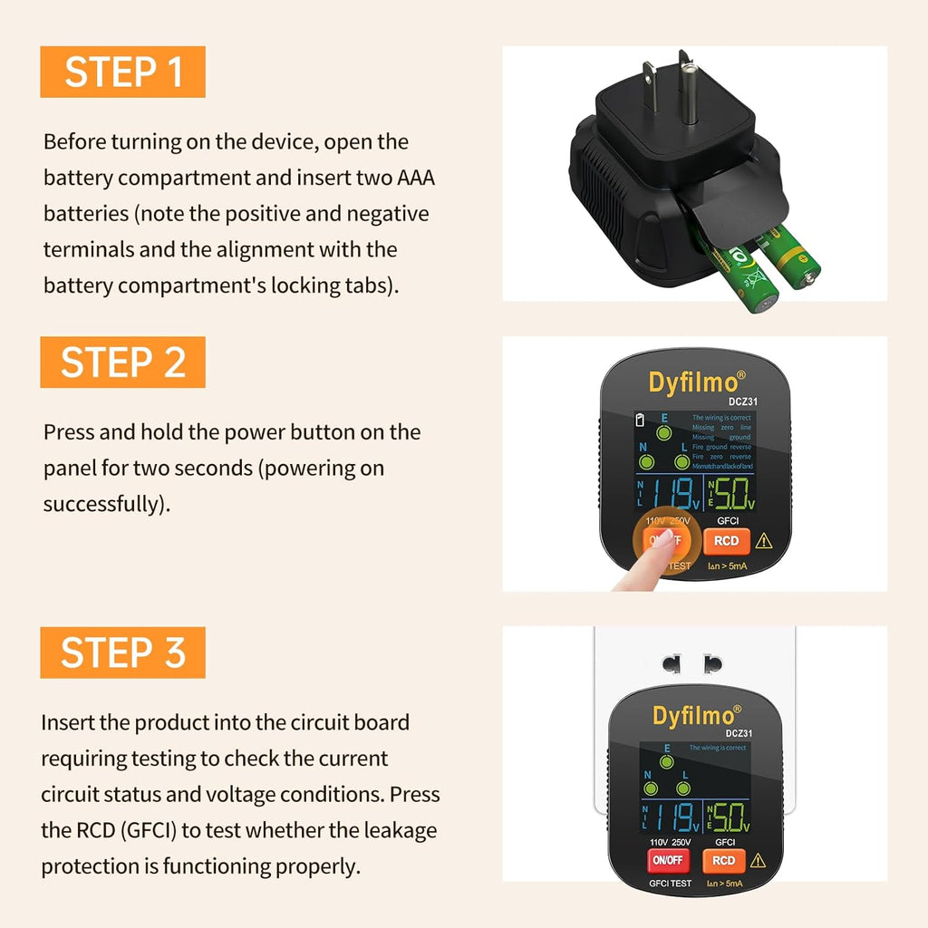 GFCI Outlet Tester with LCD Display,3-Prong Outlet Tester Plug in,Voltage Socket Checker,Electrical Diagnostic Tool for 110V-250V AC Home Outlets