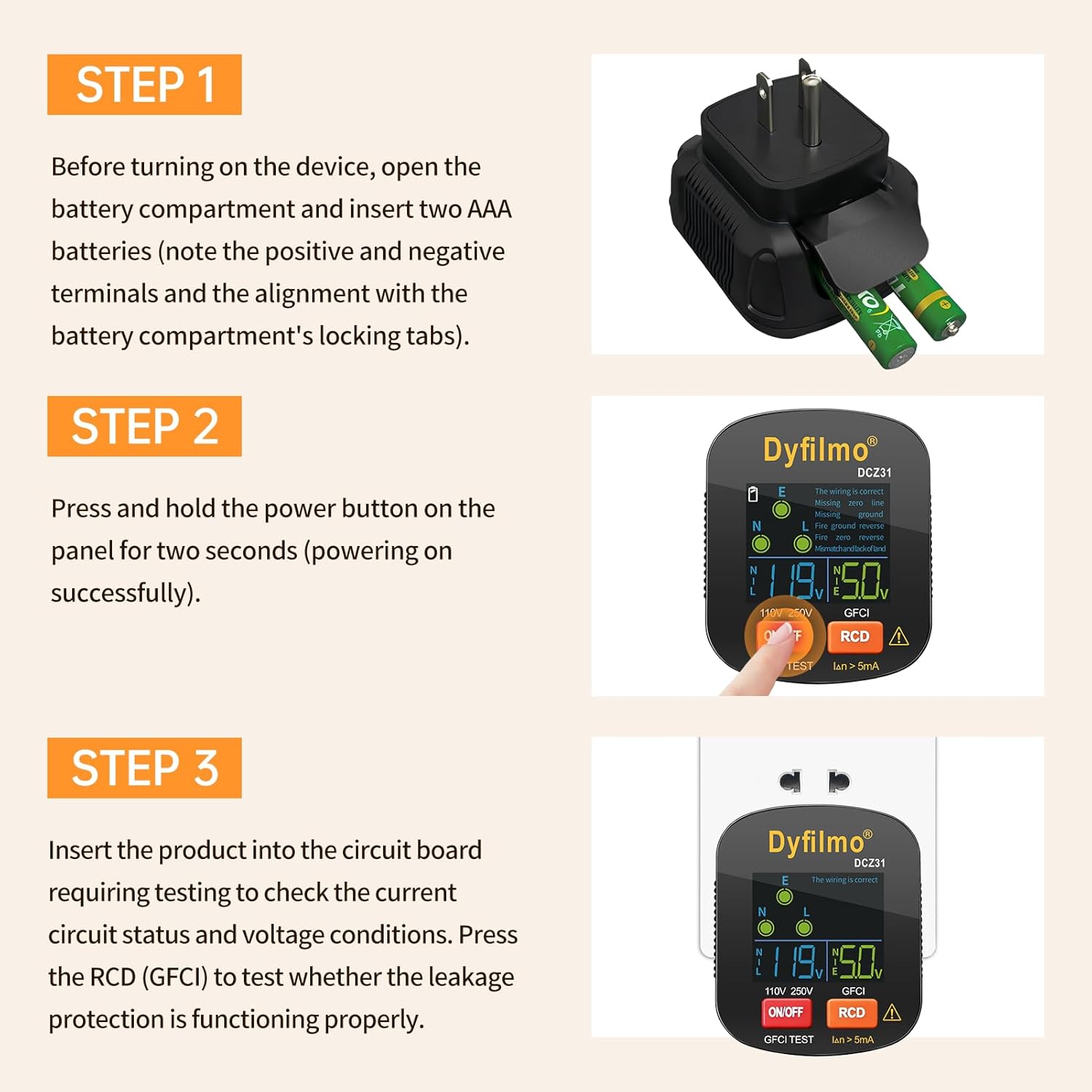 GFCI Outlet Tester with LCD Display,3-Prong Outlet Tester Plug in,Voltage Socket Checker,Electrical Diagnostic Tool for 110V-250V AC Home Outlets
