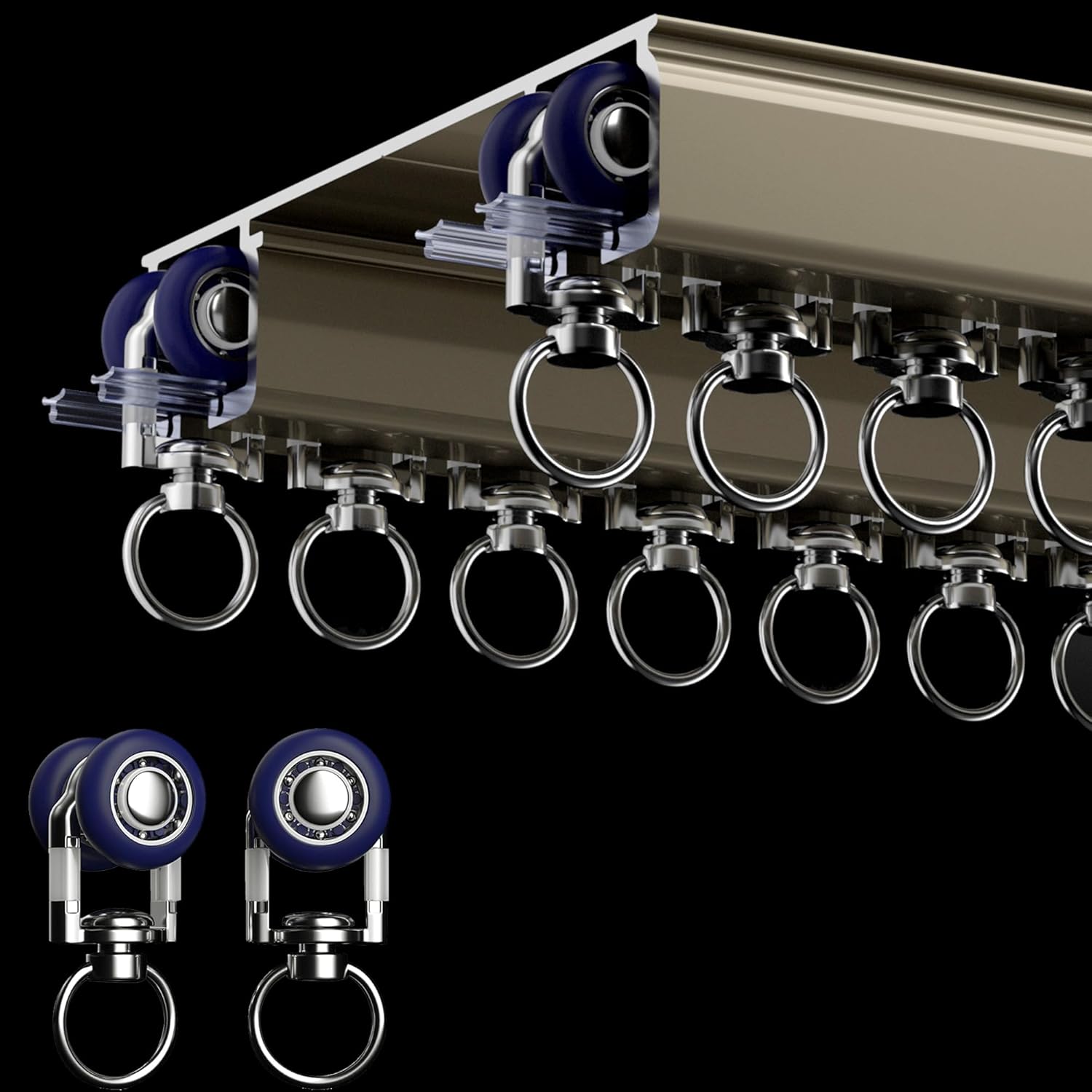 Ceiling Mounted Curtain Track System - Double Rails for Curtains & Drapes - Room Dividers - Sliding Curtain Rail for Window (champagne, 2m)