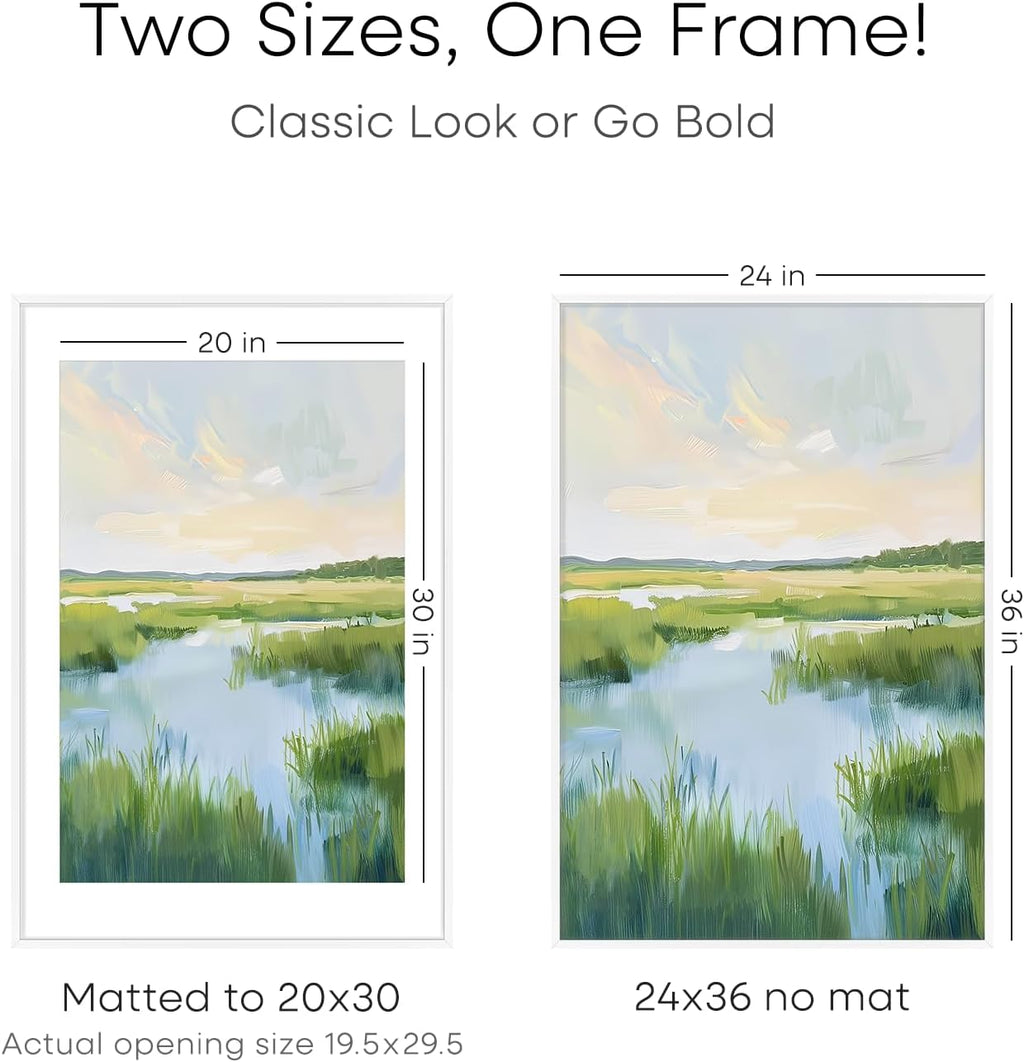 Homeforia 24x36 Picture Frame White, High End Metal 24 x 36 Large Poster Frames with Mat 20 by 30 inch Photo, 24x36 Thin Frame Matted to 20x30 in Print, 36x24 Frame, Tempered Glass, Wall Kit, Set of 1