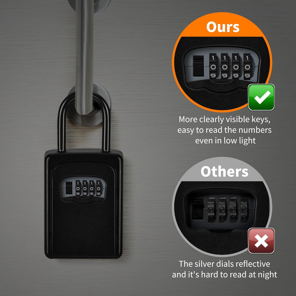 Portable Key Lock Box for House Key, Weatherproof Resettable Code House Key Safe Security Lock(4 Pack, Black)