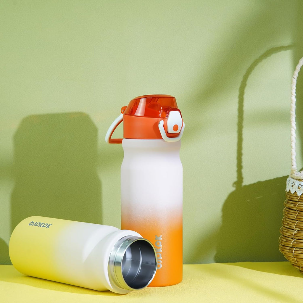 BJPKPK Insulated Water Bottle 18oz Stainless Steel Water Bottles with Straw and Carry Handle Double Wall Metal Thermal Flask,Lemon