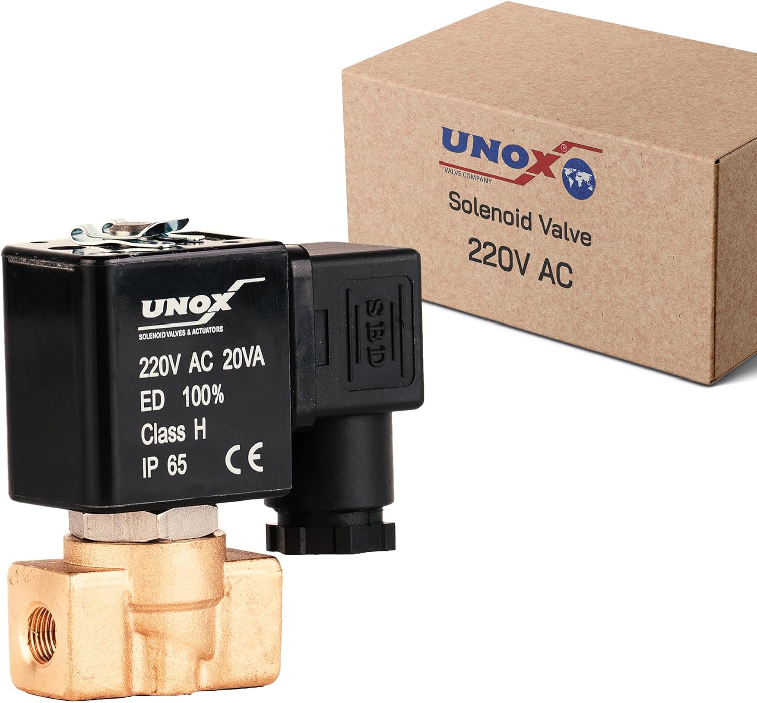 UNOX 1/4" NPT Solenoid Valve 220V AC, Brass Control Valve Normally Closed - 0-232 PSI Multi-Purpose Reliable Control Valve for Water, Air, and Gas - Solenoid Valves