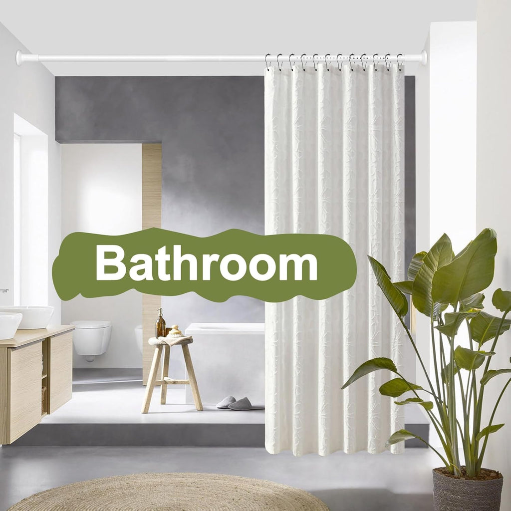White Tension Curtain Rod 51-165In, Long Adjustable Tension Rods No Drilling for Window or Bathroom, Outdoor Curtain Rods for Patio, Easy to Install, Never Rust, Rod Diameter 1.26 Inches-White
