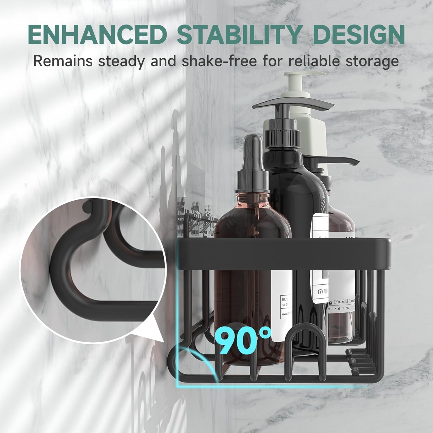 Veken 5-Pack Rustproof & Waterproof Shower Caddy 5-Pack, No Drilling Adhesive Corner Shower Shelves, Rack For Inside Shower, Large Bathroom Organizer Storage Accessories, Ideal for Home&Kitchen, Black