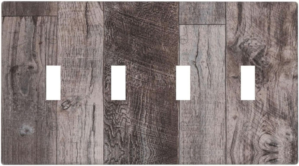 Light Switch Covers Rustic Dark Grey Wood Retro Country Wooden Quad Toggle Electrical Faceplate 4 Gang Wall Plate Decorative Switch Plates for Farmhouse Cabin Decor