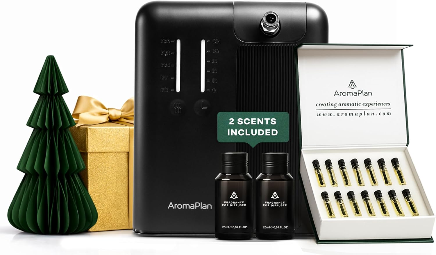 AromaPlan 5 Star Collection Cold Air Scent Diffuser, Whole House (Includes 2 Fragrances & 12 Set Sample kit) - Smart Scent Diffuser, HVAC System- Touch & App, 2000 Sq. Ft Cov. (Black)