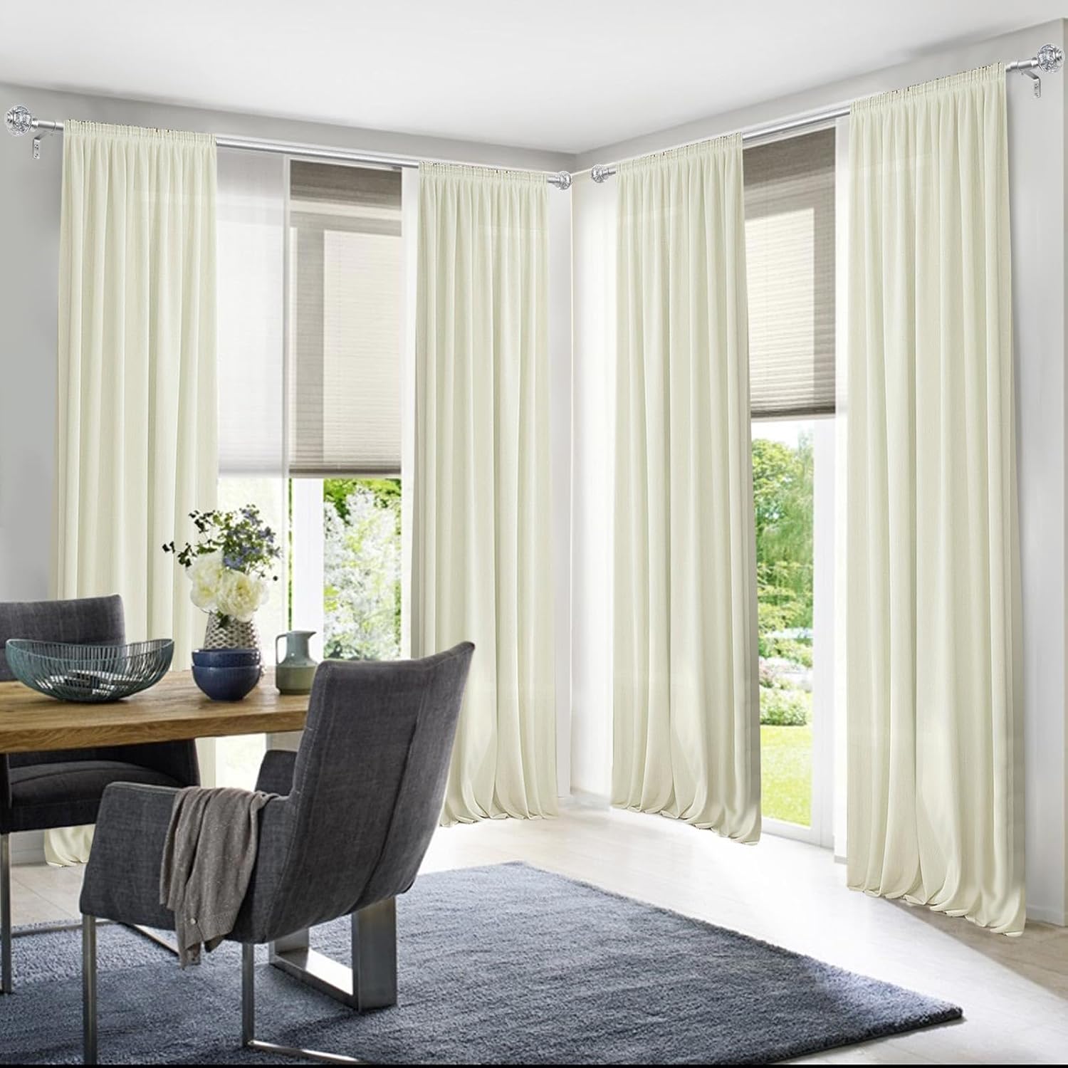 1 Inch Silver Curtain Rods for Windows 140 to 195 Inches (6 to 12 ft), Telescoping Single Drapery Rod, USFOOK Decorative Curtain Rod with Translucent Finials