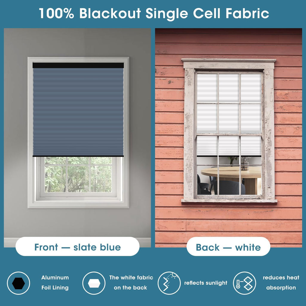 SmartWings Motorized Cellular Shades with Remote, Customized Electric Cordles Honeycomb Blinds Compatible with Alexa/Homekit/Google for Windows, 100% Blackout Single Cell Slate Blue