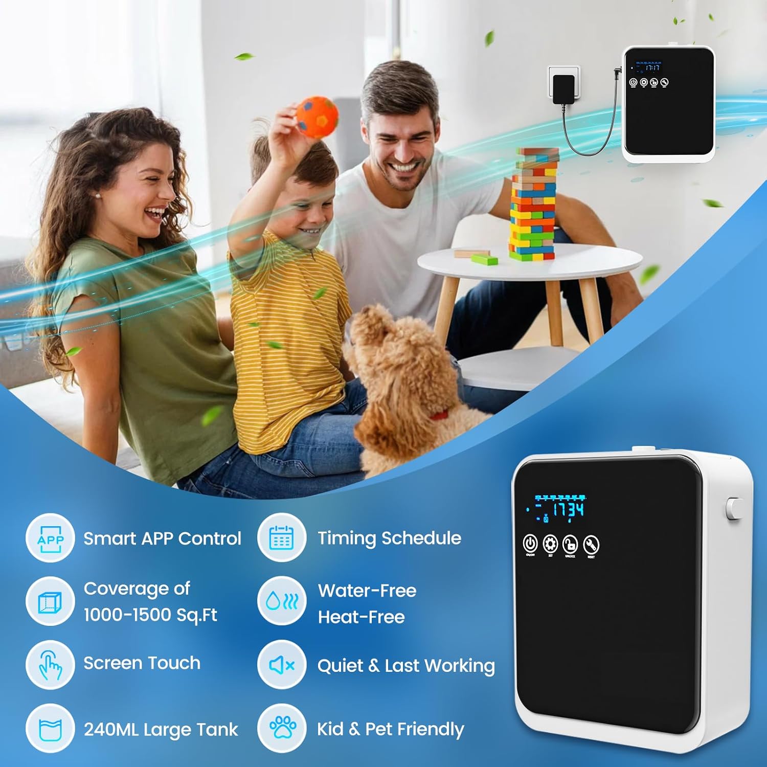 Waterless Essential Oil Diffuser,Aromatherapy Scent Diffuser Air Machine with Smart APP & Touch Screen,1500 sq.ft Coverage,250ml Capacity|Whole House Oil Diffusers for Home & Hotel Collection-Black