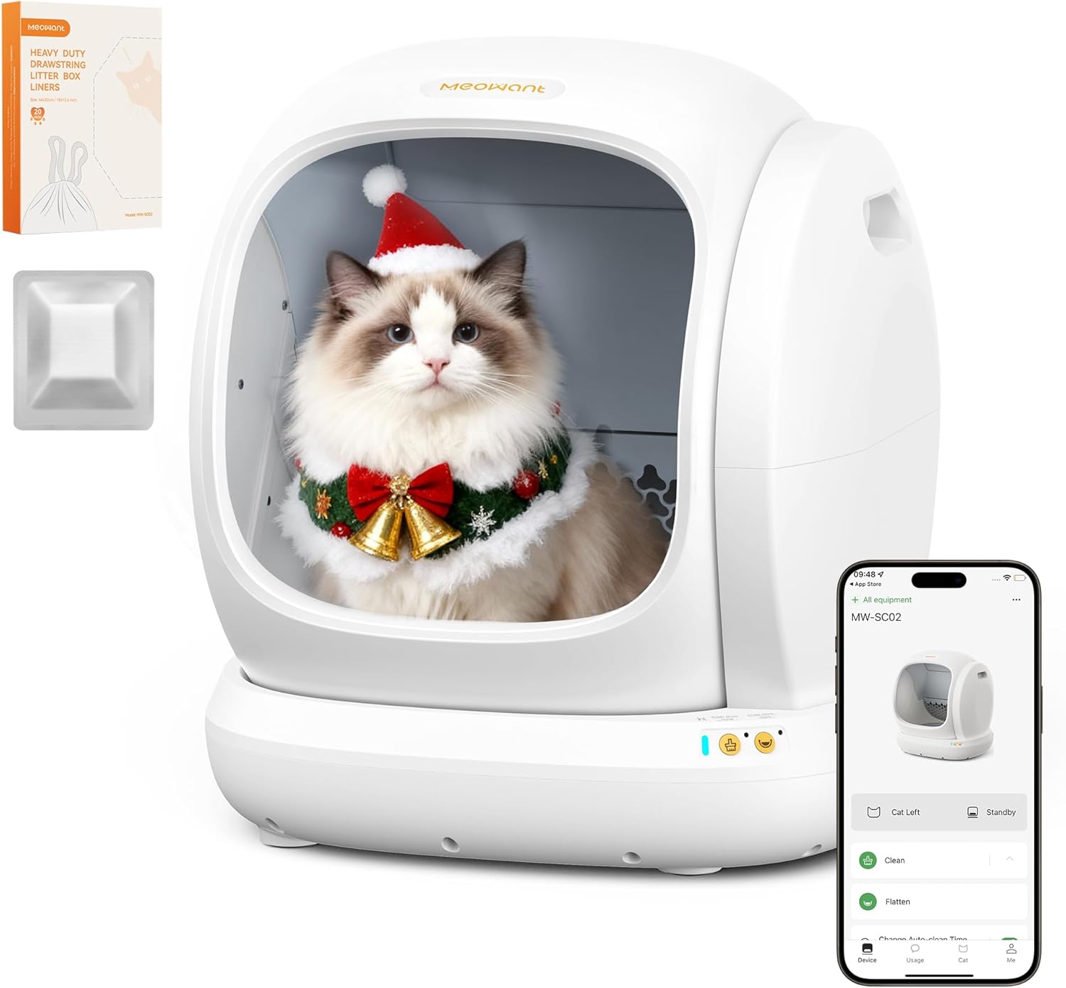 MeoWant Automatic Cat Litter Box, Large Opening Self Cleaning Litter Box with Safety Protection for Multiple Cats, App Control, Odor-Free, 75L Space, Yellow