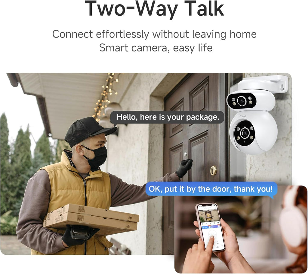 Noorio Dual Lens 2K Security Camera Outdoor, Outside Cameras for Home Security Plug-in, Auto Tracking 360° PTZ, Color Night Vision, 24/7 Recording, 2.4G WiFi Only