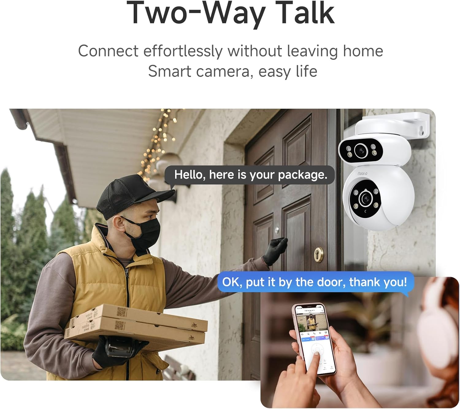 Noorio Dual Lens 2K Security Camera Outdoor, Outside Cameras for Home Security Plug-in, Auto Tracking 360° PTZ, Color Night Vision, 24/7 Recording, 2.4G WiFi Only