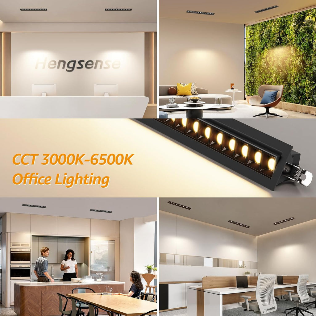 LED Linear Recessed Spotlight, Black Aluminum Recessed Grille Spotlight with Junction Box, Dimable 5 CCT 3000K-6500K, TRIAC Dimming Lighting for Living Room Kitchen Bedroom Hallway