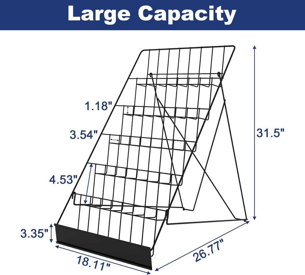 6 Tier Countertop Wire Magazine Racks,18" Wide Metal Comic Book Display Rack with Sign Channel,Foldable Retail Vendor Booth Display Stand for Greeting Card,Brochure,Art Print,CD,Craft